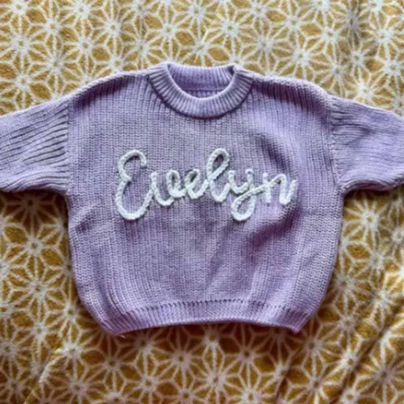 Color: Brown, Size: XS, Age Range: 0-3M - Personalized sweaters for cherished babies.Celebrate your little one's name with unique, custom-made thick knitted sweaters