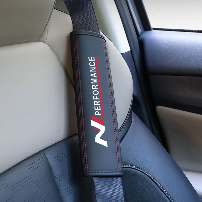 Color Name: WHITE - Car Seat Belt Nappa Leather Safety Belt Shoulder Covers For Hyundai N Performance i30 i20 Elantra Tucson Kona Sonata Kona 2023