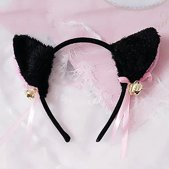 Color: WHITE, Size: One Size, Ships From: CHINA - Cartoon Cats Fox Ears Headband with Bell Bow for Anime Cosplay Party Costume