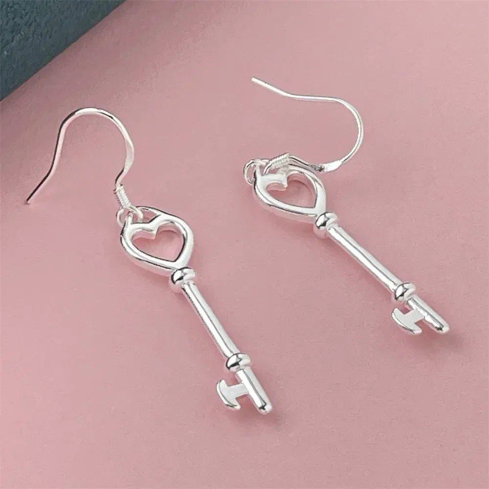 Gem Color: Beige - 925 Silver Heart Shape Earrings Women Exquisite Student Jewelry Accessories