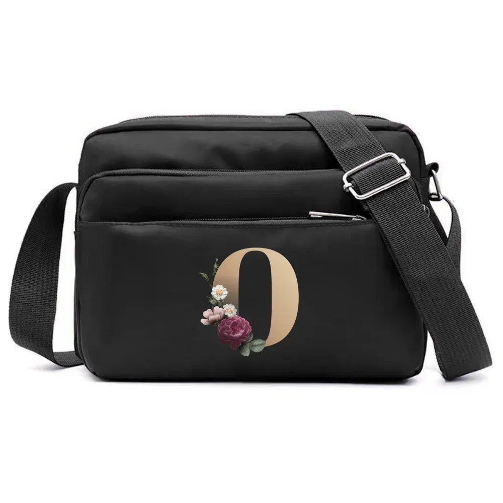 Color: Pink - New Fashion Multi-layer Travel Leisure Simple Storage Bag Black Gold Letter Series Printing Pattern One Shoulder Crossbody Bag