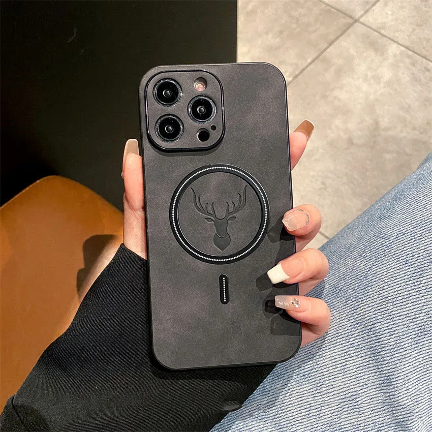 Material: PE, Color: GRAY - Luxury For Magsafe Wireless Charging Phone Case For iPhone 15 Pro 14 Plus 13 12 11 Pro Max Elk Magnetic Bumper Protective Cover