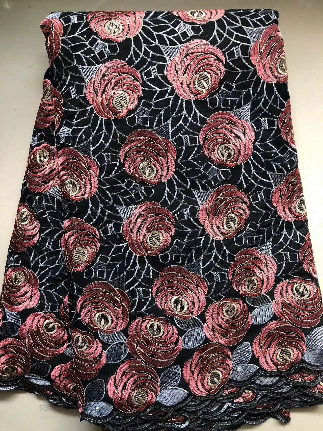Color: Khaki, length: 5 yards, Width: 120cm - Wholesale Cotton African Lace Fabric 2024 High Quality Swiss Voile Lace Fabric Nigerian Dry Lace Fabrics With Stones For Wedding