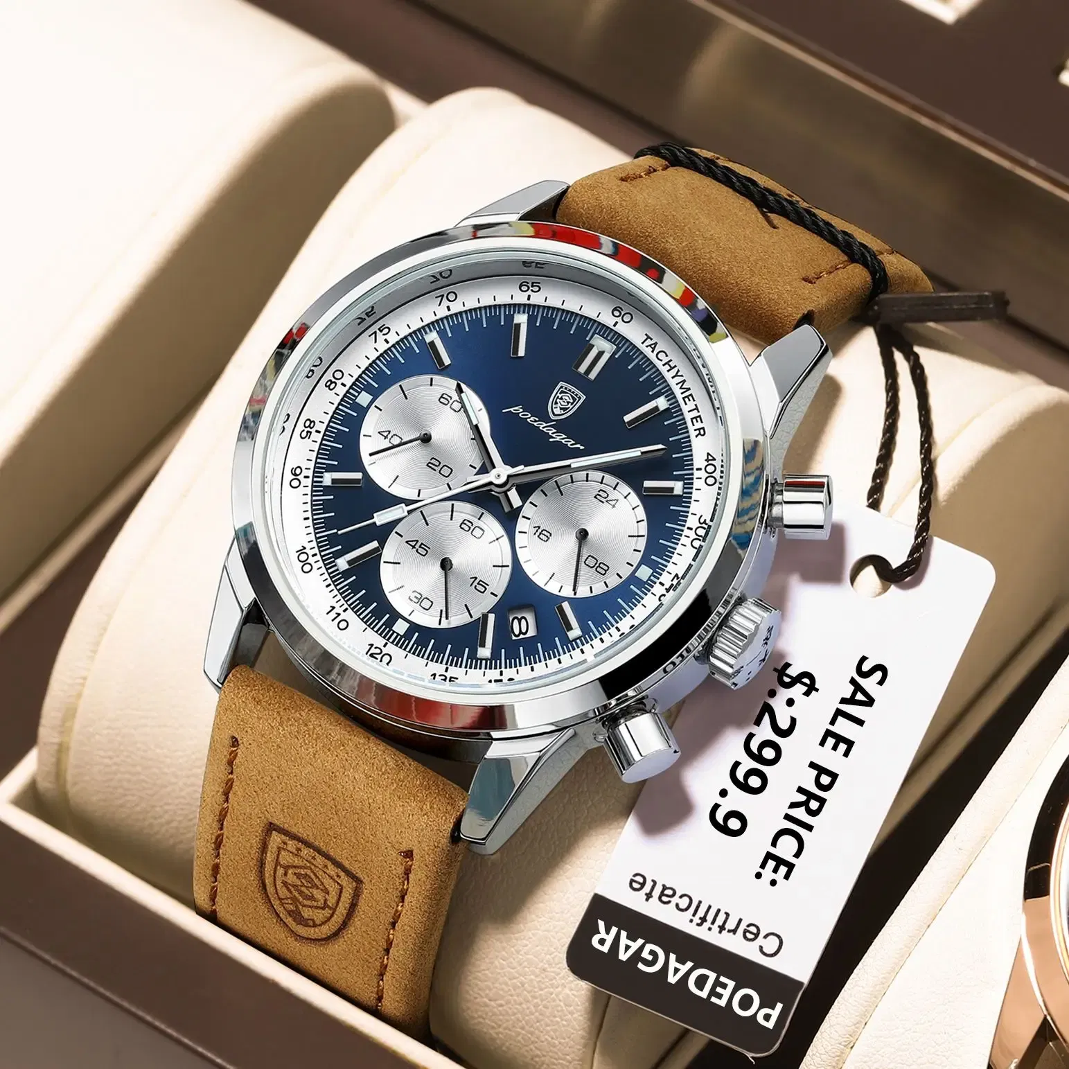 Color: BRONZE - POEDAGAR Top Brand Luxury Man Watch Waterproof Chronograph Luminous Date Wristwatch For Men Quartz Leather Men's Watches Sprots