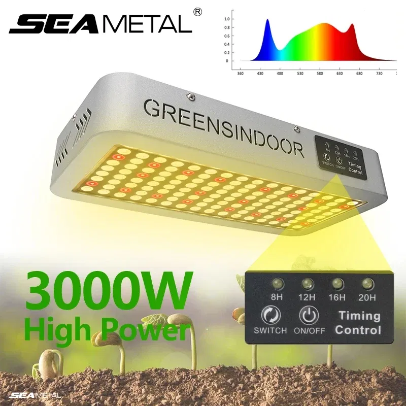 Plug Type: us - SEAMETAL 3000W LED Grow Light Full Spectrum Indoor Plants Growing Light Tent 8h/12h/16h/20h Timer Auto On/Off Phyto Growth Lamp