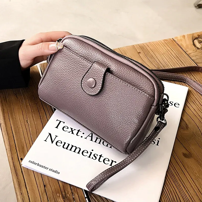 Color: black - Women Genuine Leather Shoulder Bag New Casual Female Small Crossbody Bags For Women Bag Cell Phone Bag Day Clutches
