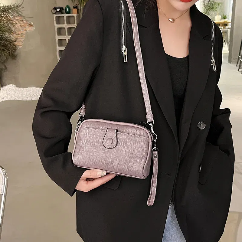 Color: black - Women Genuine Leather Shoulder Bag New Casual Female Small Crossbody Bags For Women Bag Cell Phone Bag Day Clutches