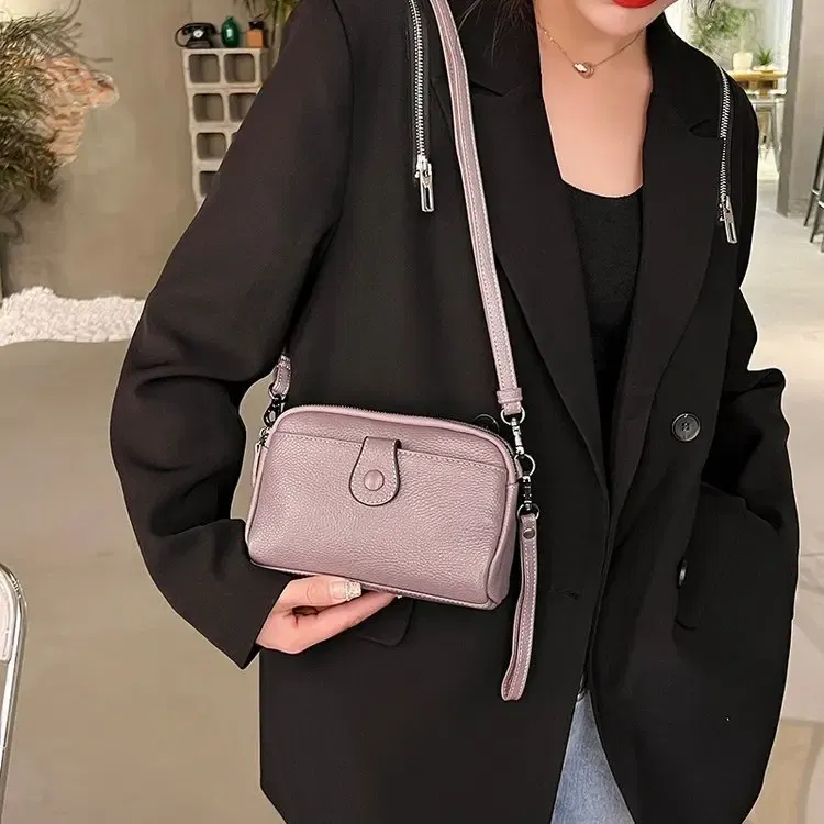 Color: black - Women Genuine Leather Shoulder Bag New Casual Female Small Crossbody Bags For Women Bag Cell Phone Bag Day Clutches
