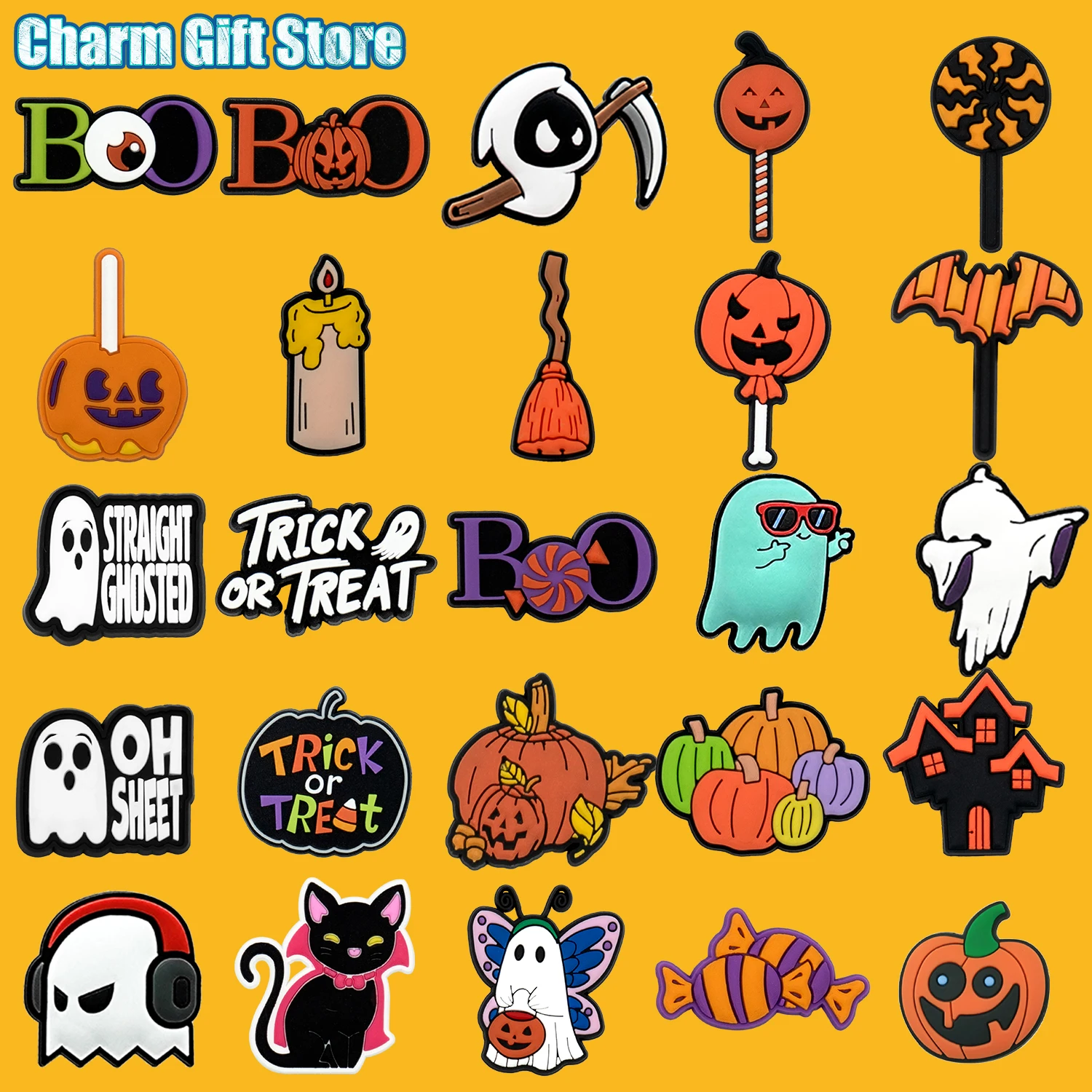 Color: light brown - Halloween Shoe Charms Funny Ghosts Pumpkin Clog Charms Sweets Candles Broom Shoe Clips Decorations Chips Cats Bats Clips Jeans