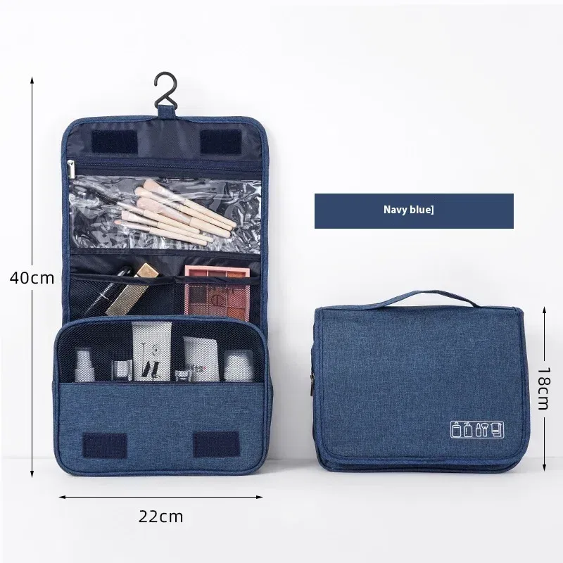 Color: Blue - Foldable Toiletry Bag Organizer Hanging Storage Bathroom Makeup Case Cosmetic Bag Travel For Travel Business