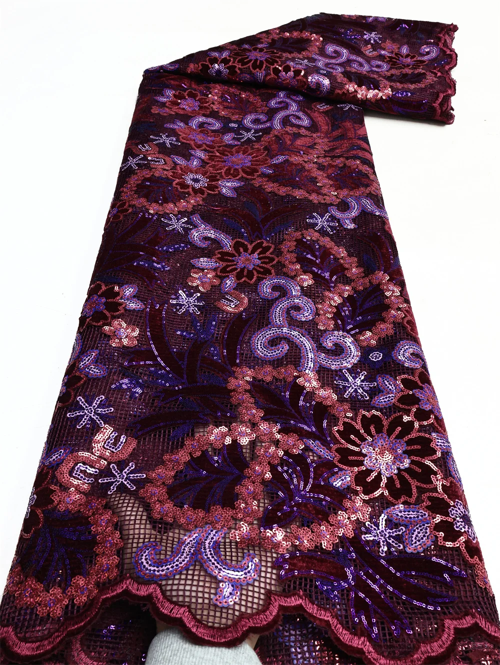 Color: Pink, length: 5 yards, Width: 120cm - African Velvet Lace Fabric, High Quality Elegant Nigerian Wedding Sequins Lace Fabrics 5 Yards Laser Cutting French Tulle Laces