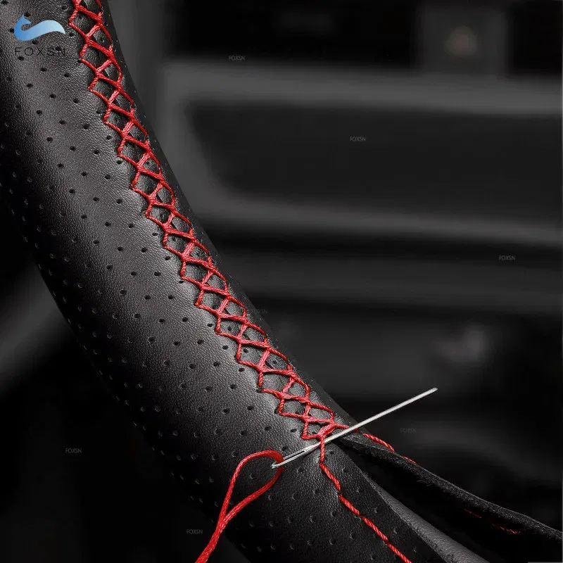 Color Name: black - For Renault Clio 3 RS 2005 2006 2007 2008 2009 2010 2011 2012 2013 Hand-stitch Car Steering Wheel Cover Perforated Leather Trim