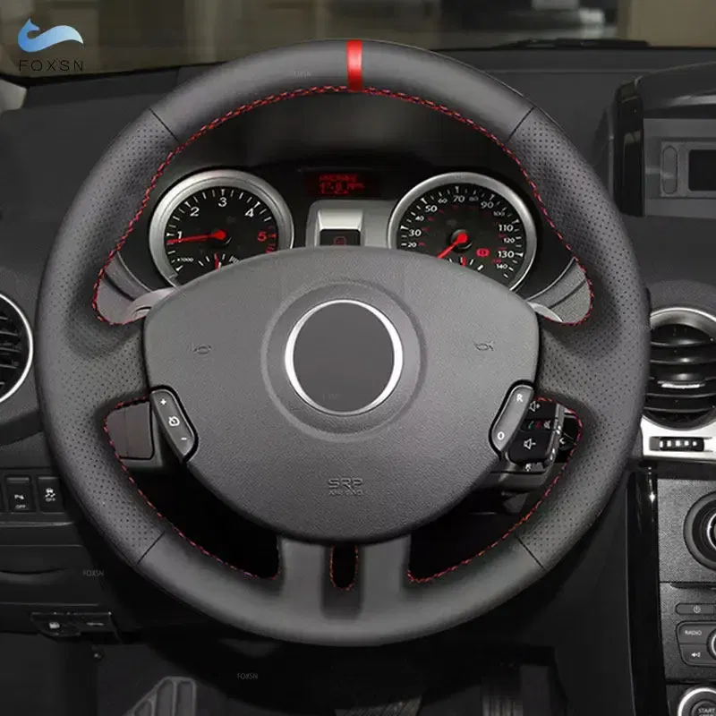 Color Name: black - For Renault Clio 3 RS 2005 2006 2007 2008 2009 2010 2011 2012 2013 Hand-stitch Car Steering Wheel Cover Perforated Leather Trim