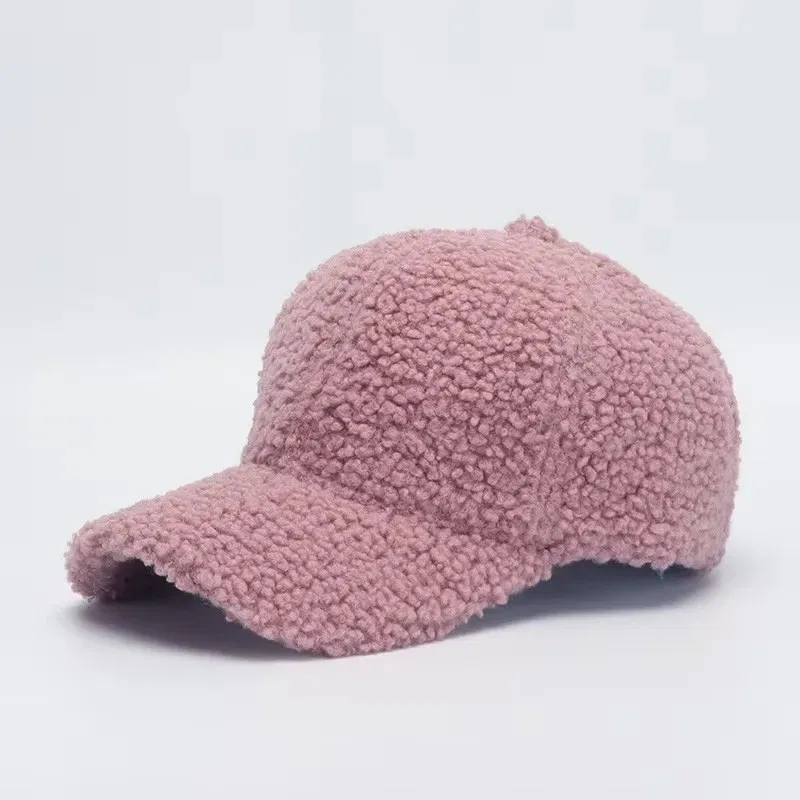 Color: Blue, Size: M - Autumn Winter Baseball Cap Women Artificial Lamb Wool Hats Keep Warm Cap Plush Baseball Caps Spring Baseball Cap Solid Sunshade