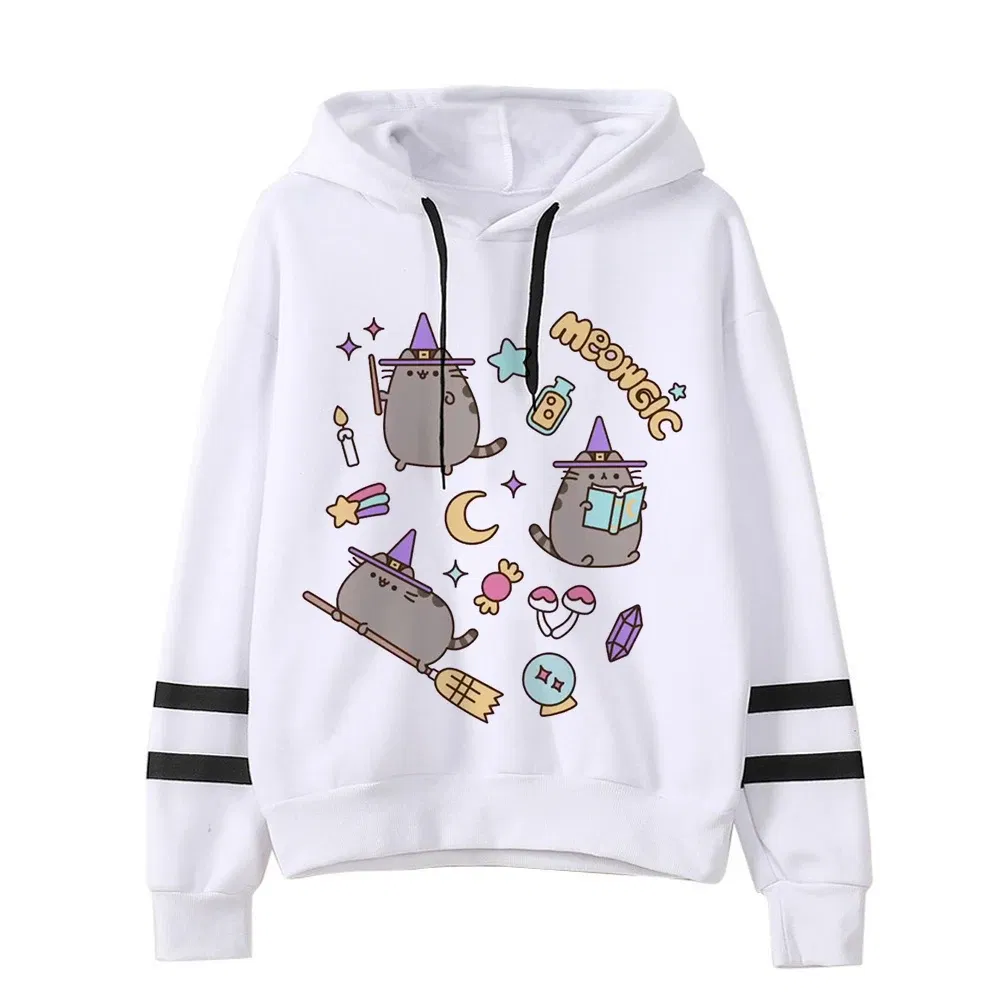 Color: Deep Purple, Size: S - Women Ullzang Cute Cat Funny Cartoon Sweatshirt Pusheen Cat Kawaii Harajuku Korean Style Hoodies Graphic Fashion Hoody Female
