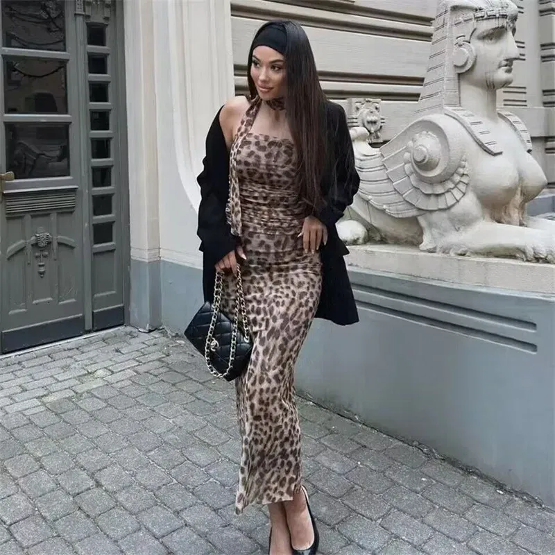 Color: SKY BLUE, Size: M - TRAF 2024 Woman Off Shoulder Tulle Crop Top Women Ruched Leopard Print Sexy Tube Tops Summer Sleeveless Backless Bandeau Top
