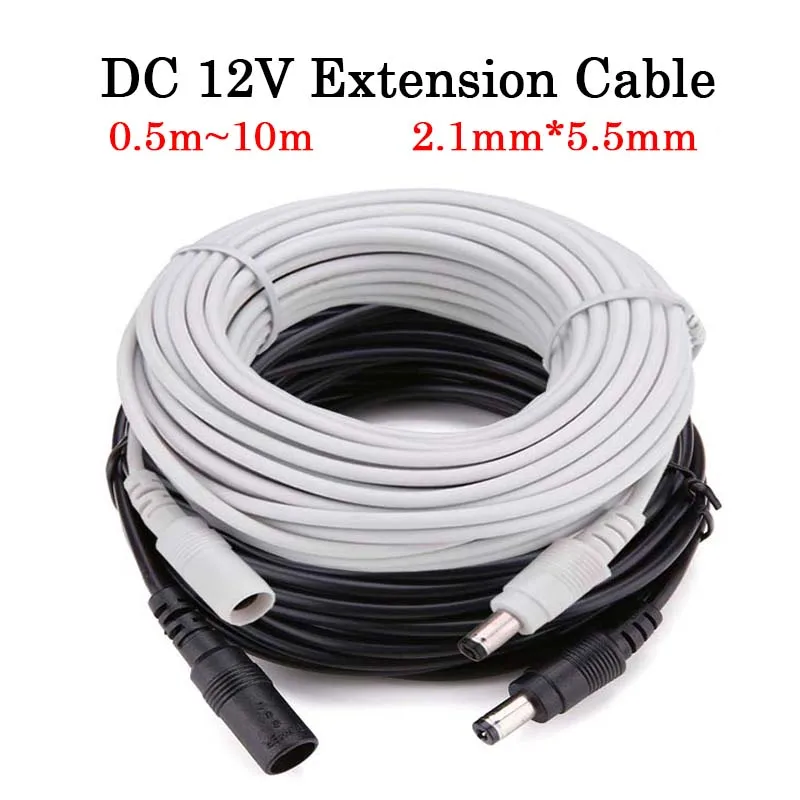 Color: green - DC 12V Extension Power Cable 2.1mm*5.5mm Male To Female Connect Wire White Black 0.5m 1m 2m 3m 5m 10m For LED Light CCTV Camera