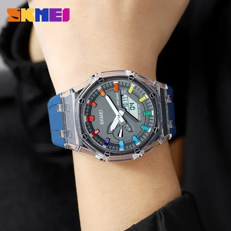 Color: Red, Ships From: CHINA - SKMEI Waterproof Men Watch Countdown Stopwatch Led Light Electronic Movement Wristwatch 5Alarm Clock 2 Time Digital Watches 2100