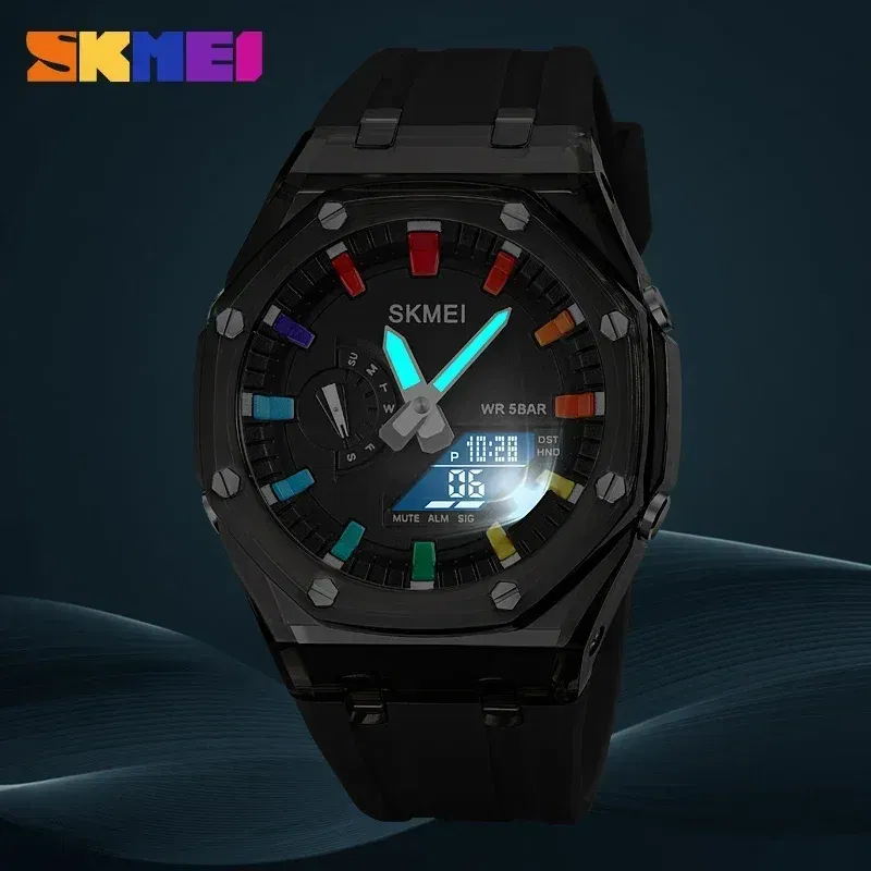 Color: Red, Ships From: CHINA - SKMEI Waterproof Men Watch Countdown Stopwatch Led Light Electronic Movement Wristwatch 5Alarm Clock 2 Time Digital Watches 2100