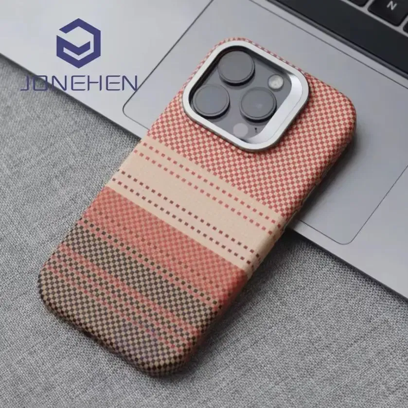 Color: Dark Grey, Material: PE - Luxury Magnetic Stand Metal Lens Relief Carbon Fibre Pattern For Magsafe Case For iPhone 15 14 13 Pro Max Shockproof Back Cover