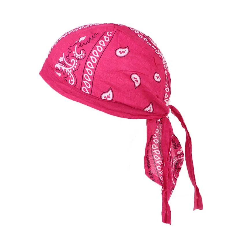Color: Pink - Cotton Cycling Pirate Bandana Men Women Headwraps Bike Headband Headcloth Sweat Wicking Beanie Hip-hop Turban Head Scarf