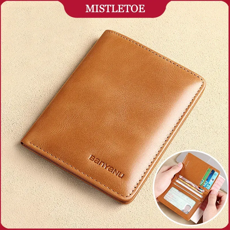 Color: Orange - Simple Design Men Card Holder Purse Vertical Slim Money Clip Genuine Leather Wallet for Men Anti RFID