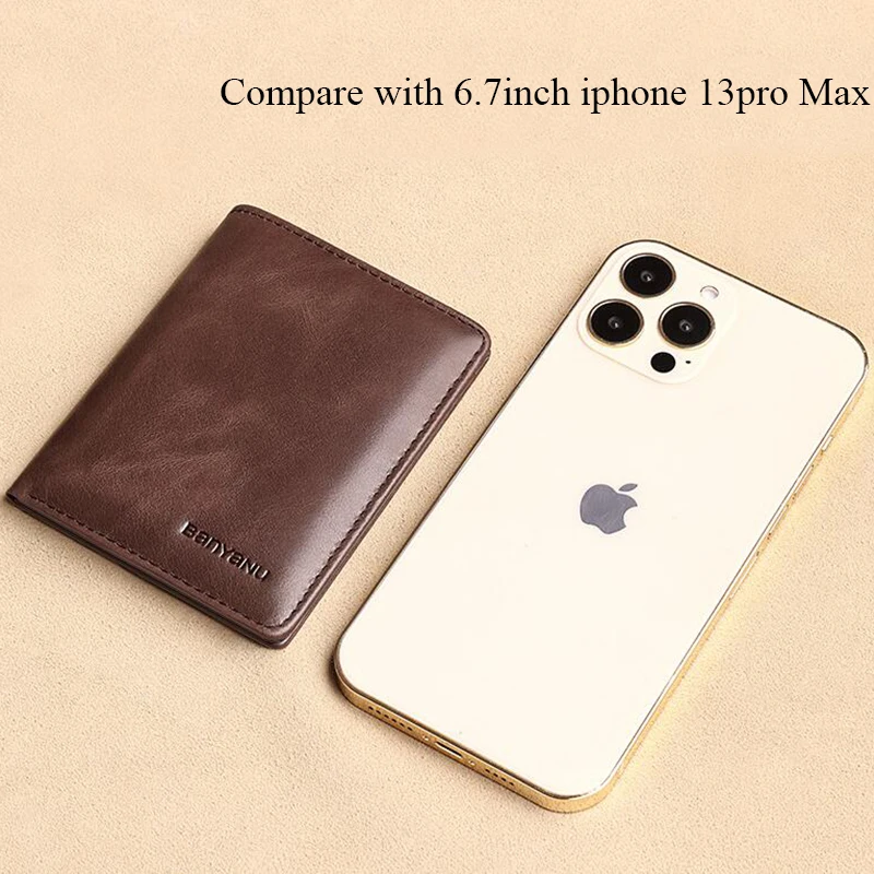 Color: Orange - Simple Design Men Card Holder Purse Vertical Slim Money Clip Genuine Leather Wallet for Men Anti RFID