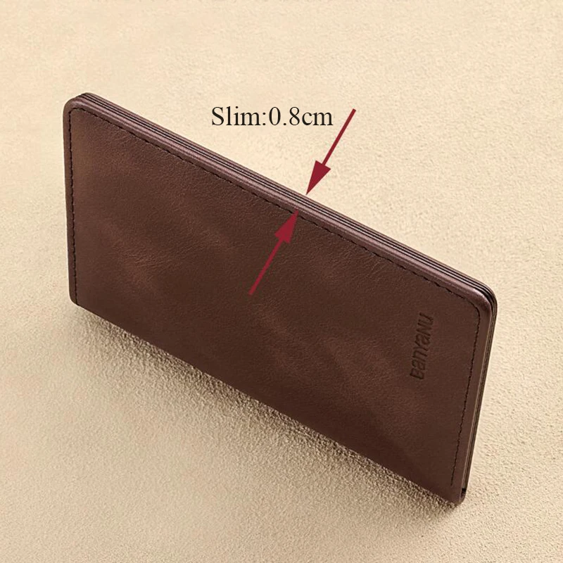 Color: Orange - Simple Design Men Card Holder Purse Vertical Slim Money Clip Genuine Leather Wallet for Men Anti RFID