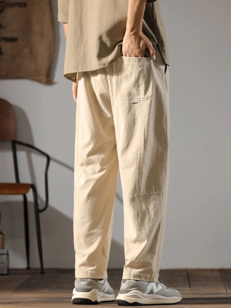 Color: SKY BLUE, Size: L - Japenese Cotton Linen Pants Men Summer Straight Casual Ice Silk Sweatpants Male Wide leg Oversize Linen Trousers 2024 New
