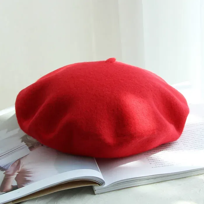 Color: GRAY, Hat Size: One Size - Wool Thick Berets Artist French Beret Women Painter Hat Girls Female Warm Walking Cap