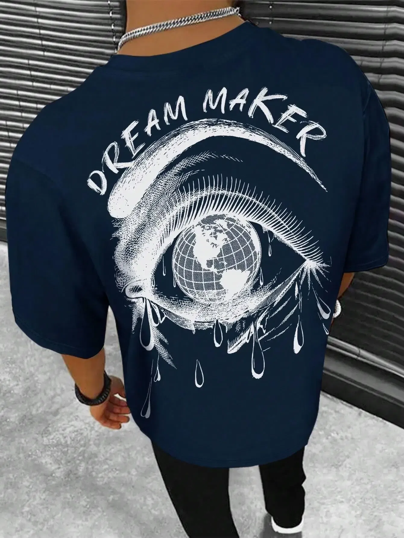 Color: SKY BLUE, Size: XXXL - Dream Maker Tearful Earth Printing T-Shirt Men Clothes Summer Loose Tee Cotton Casual Street Tshirt Hip Hop Oversize T Shirts