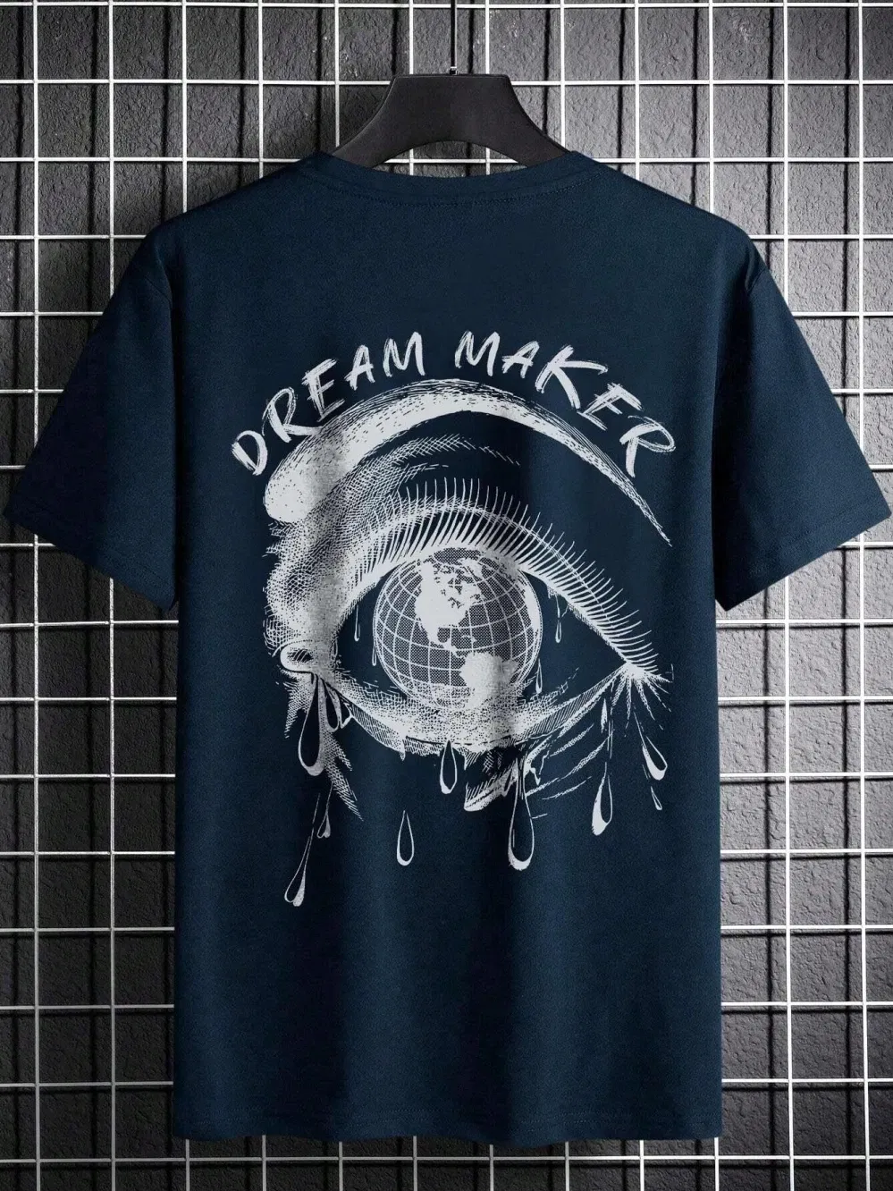Color: SKY BLUE, Size: XXXL - Dream Maker Tearful Earth Printing T-Shirt Men Clothes Summer Loose Tee Cotton Casual Street Tshirt Hip Hop Oversize T Shirts