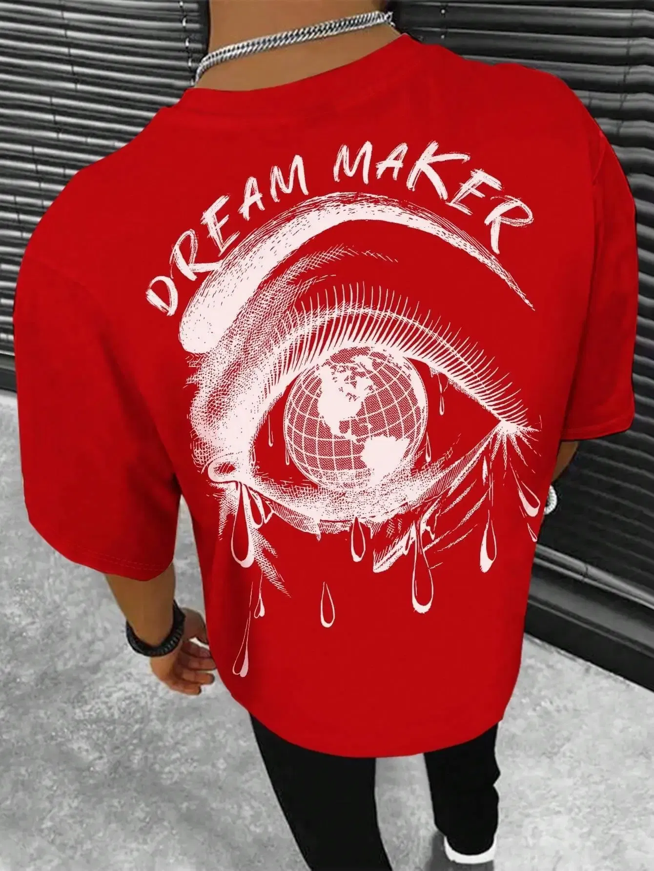 Color: SKY BLUE, Size: XXXL - Dream Maker Tearful Earth Printing T-Shirt Men Clothes Summer Loose Tee Cotton Casual Street Tshirt Hip Hop Oversize T Shirts