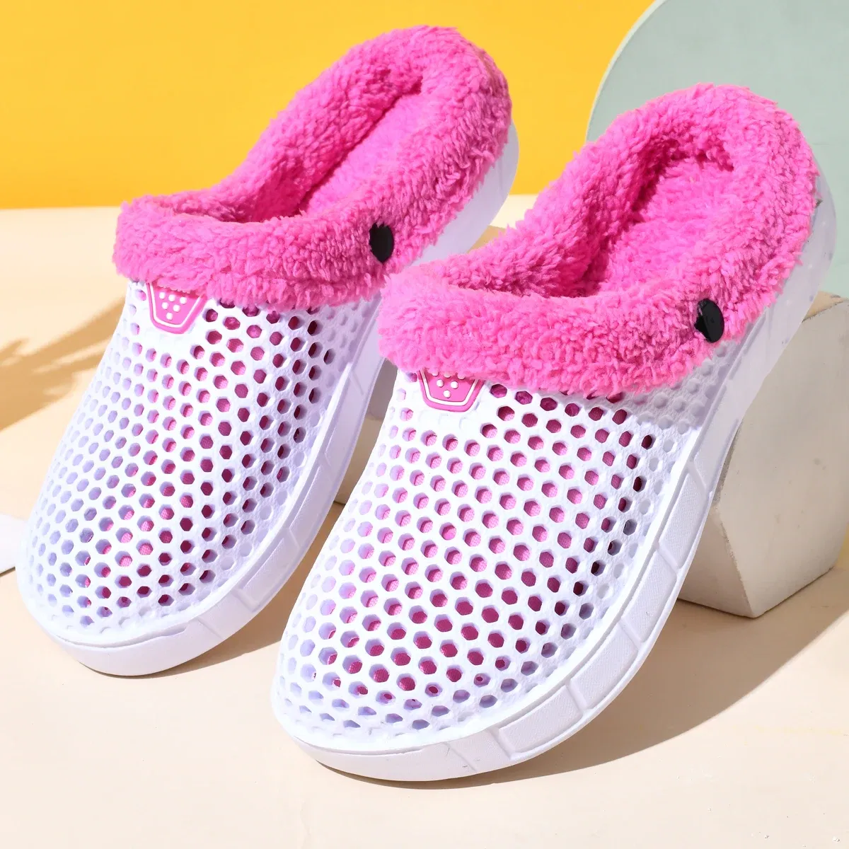 Color: wine red, Shoe Size: 41 - Couple Style Men's and Women's Cotton Slippers Winter Warm Plus Velvet Thickened Clogs Mule Shoes