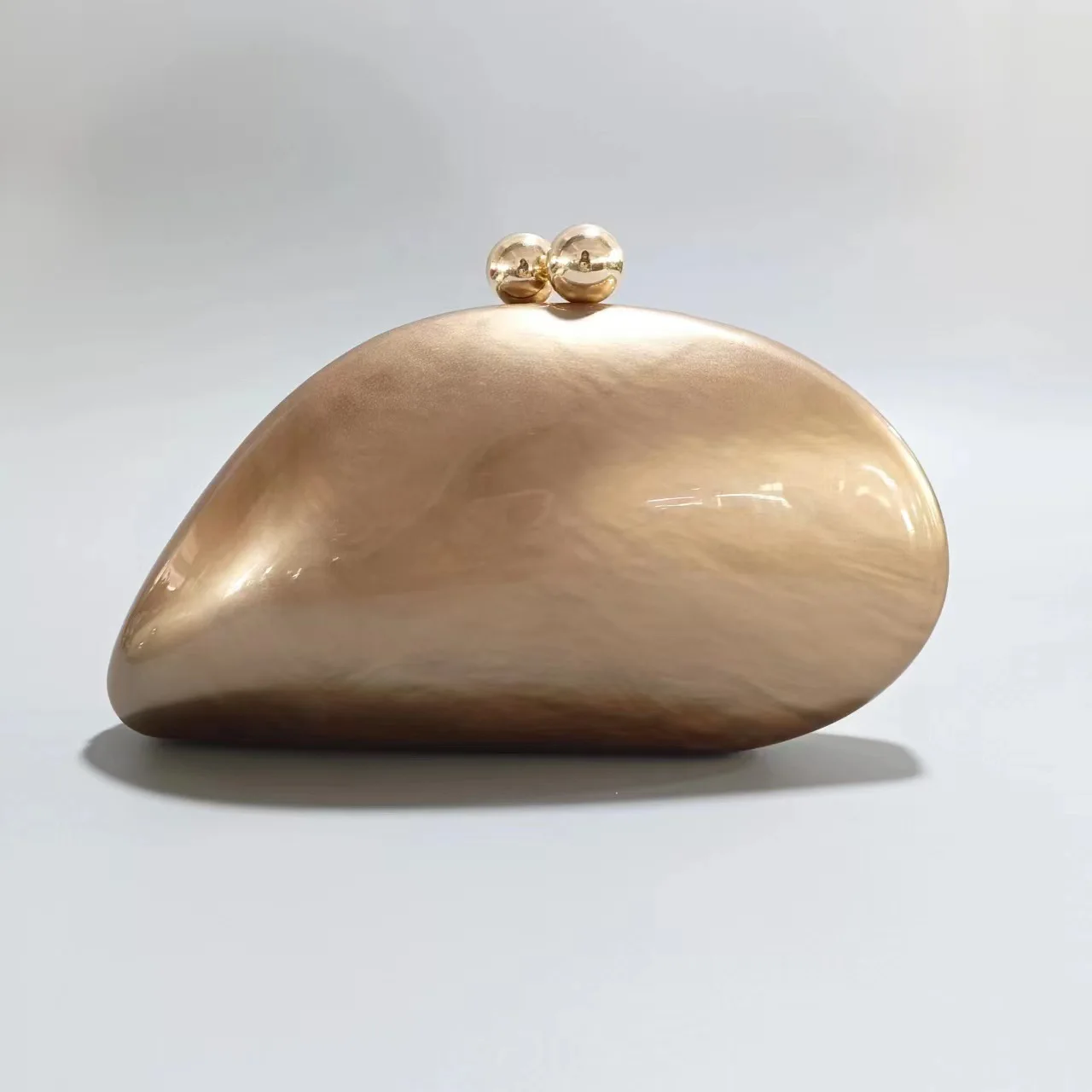 Color: Champagne - 2024 New Hot Sale Acrylic Shell Shape Clutch Bag Women Designer Evening Party Cute Pearl Egg Purse Blue Handbag Wholesale