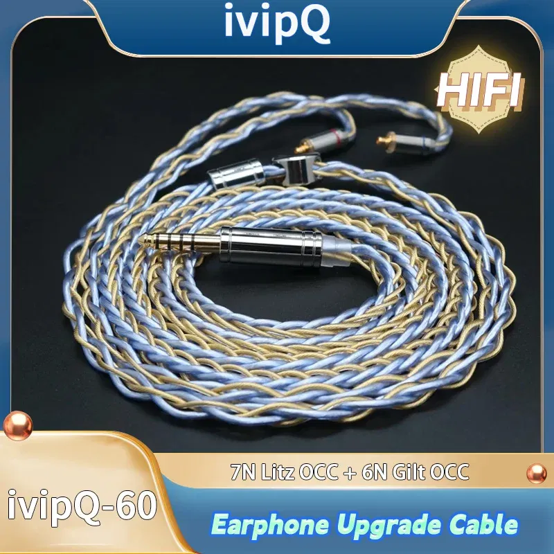 Color: Khaki - ivipQ 8-Core Earbud Wire 7N Litz OCC and 6N Gilt OCC Mixed Cable 2.5mm/3.5mm/4.4mm/MMCX/2PIN/0.78mm Earphone Upgrade Line
