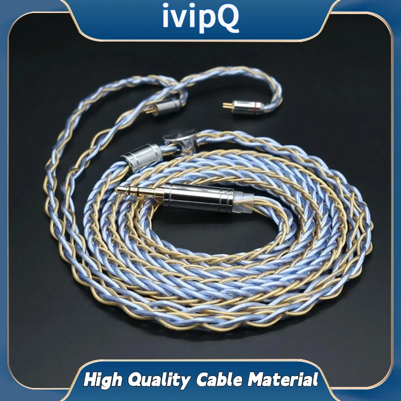 Color: Khaki - ivipQ 8-Core Earbud Wire 7N Litz OCC and 6N Gilt OCC Mixed Cable 2.5mm/3.5mm/4.4mm/MMCX/2PIN/0.78mm Earphone Upgrade Line