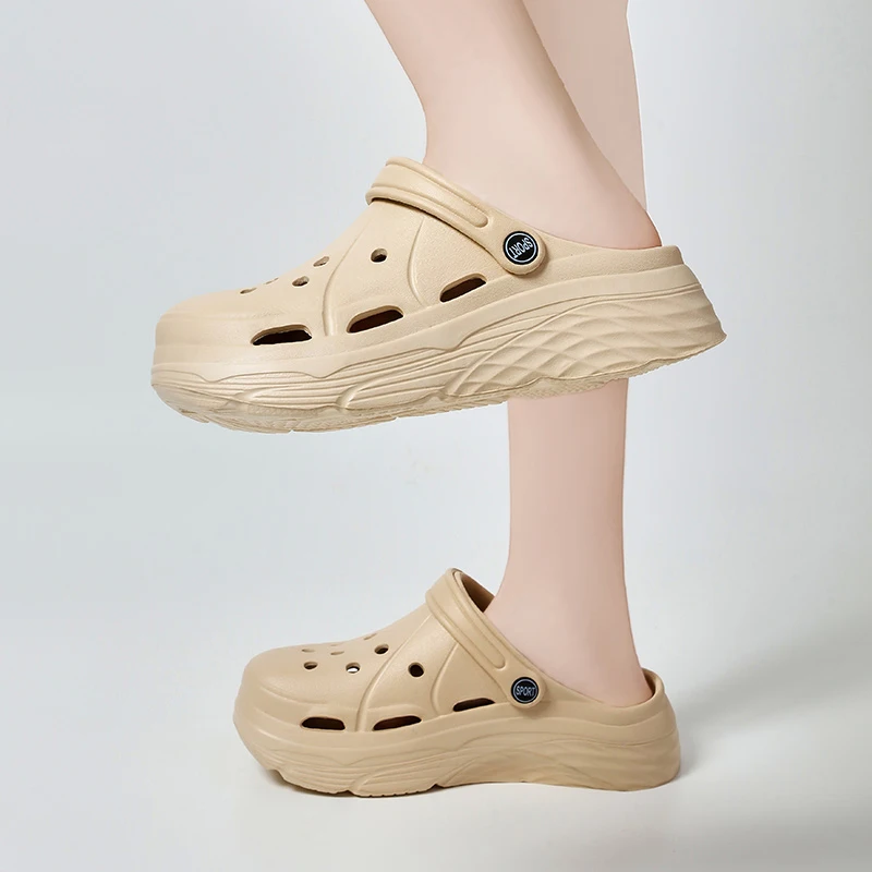 Shoe Size: 40-41, Color: black - 2025 Summer Thick Platform Clogs Slippers Women Breathable Hollow Out Garden Sandals Woman Lightweight Non Slip Beach Sandles