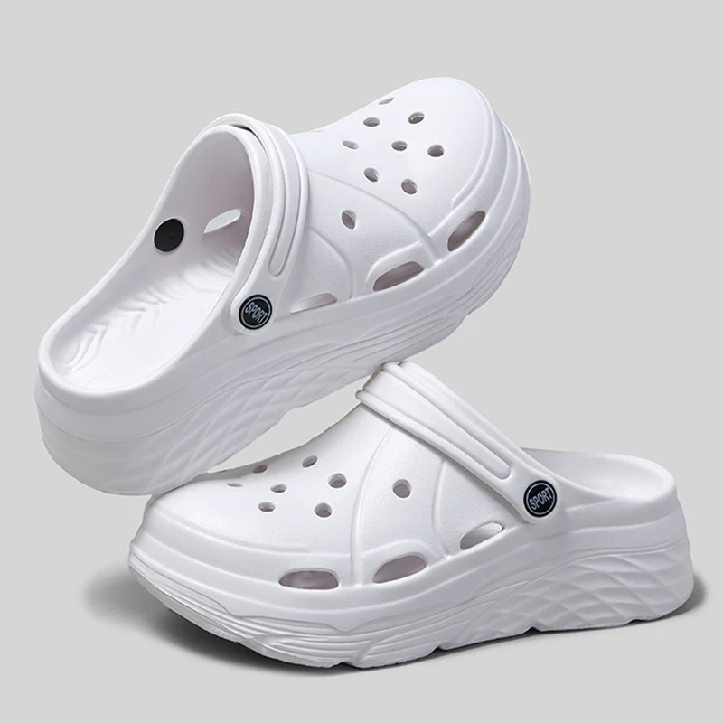 Shoe Size: 40-41, Color: black - 2025 Summer Thick Platform Clogs Slippers Women Breathable Hollow Out Garden Sandals Woman Lightweight Non Slip Beach Sandles