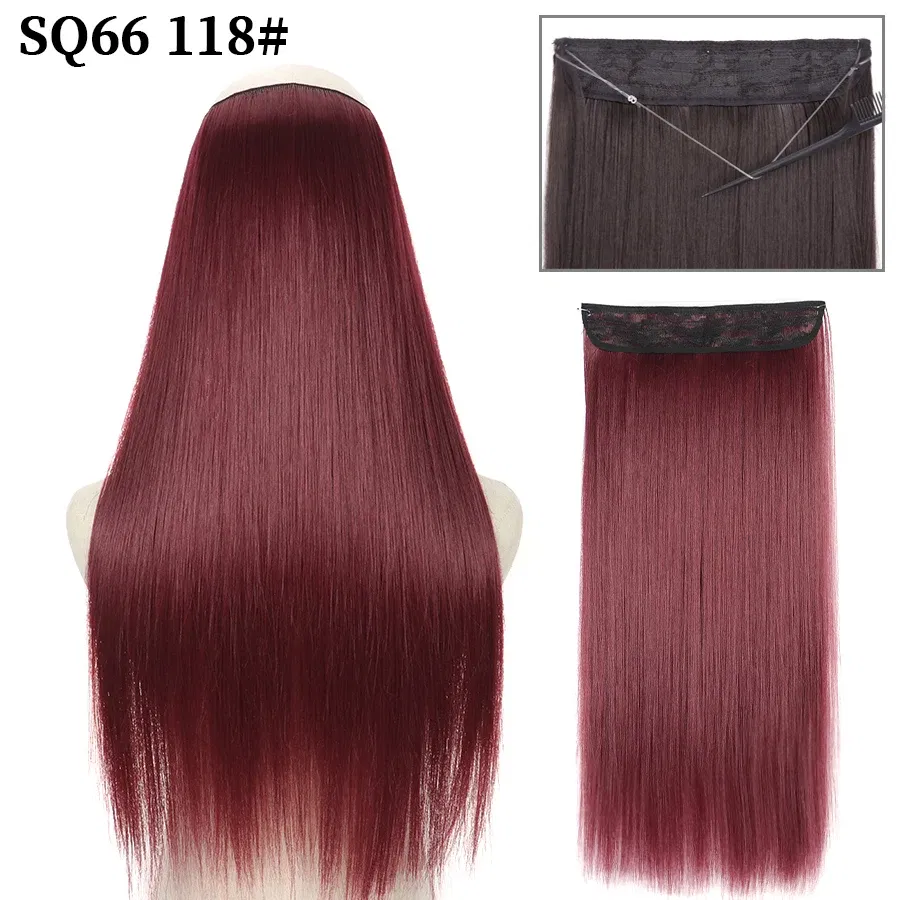 Color: #16, Stretched Length: 22inches, Ships From: CHINA - Synthetic Natural Wavy No Clip Fish Line Invisible Hair Extensions Mixed Color Blonde Black Artificial False Hair Piece ForWomen