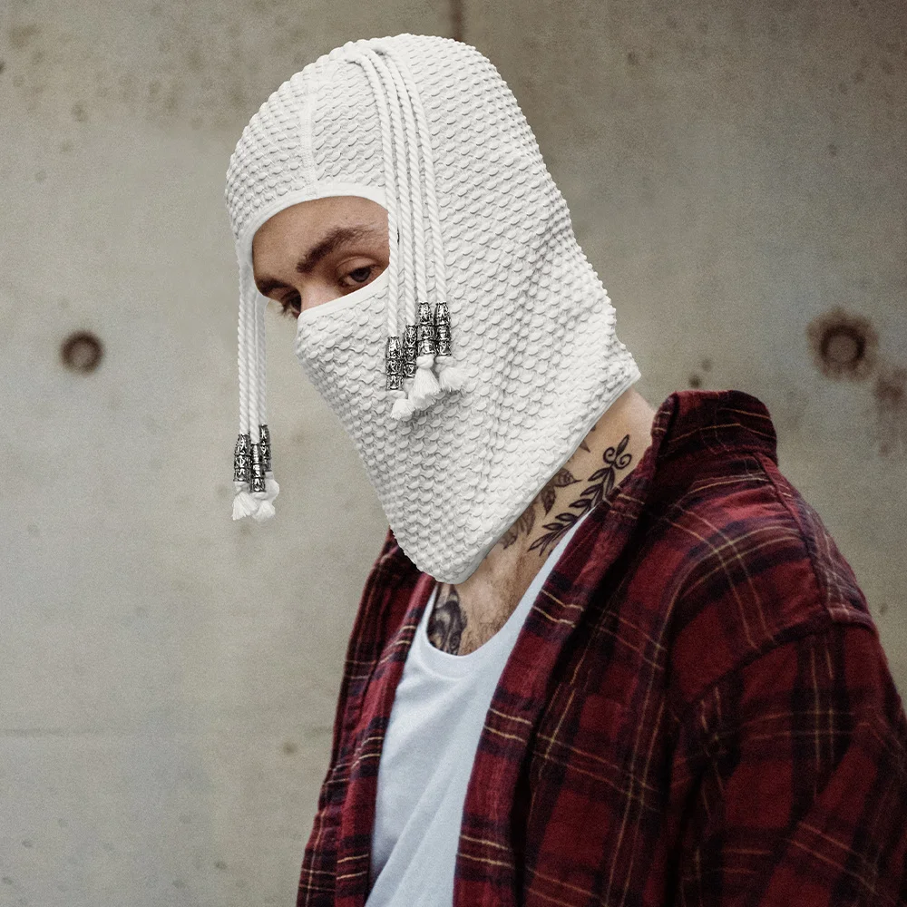 Color: WHITE - LONGLONG Distressed Balaclava Full Face Mask,Halloween Headwear Shiesty Fancy Face Mask for Men/Women