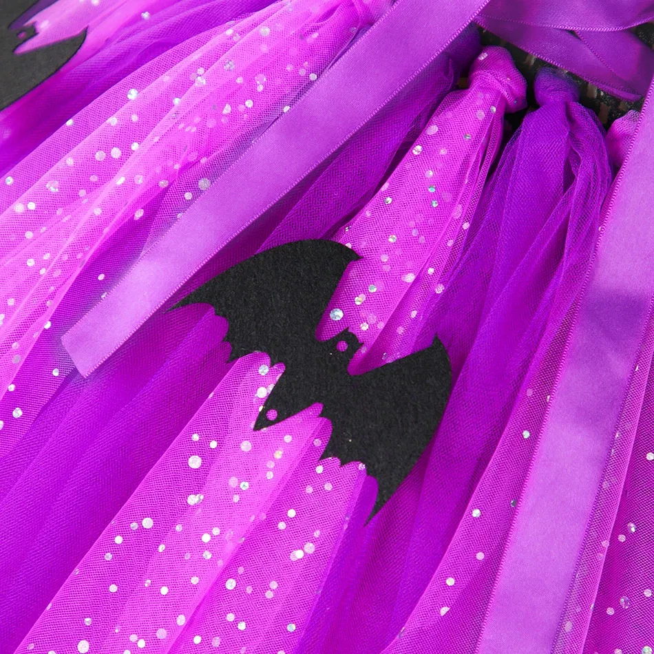 Color: MULTI, Kid Size: 9 - Halloween Witch Tutu Dress for Girls Handmade Mesh Bat Wizard Cosplay Costumes with Hat Broom Toddler Evil Party Clothes Set