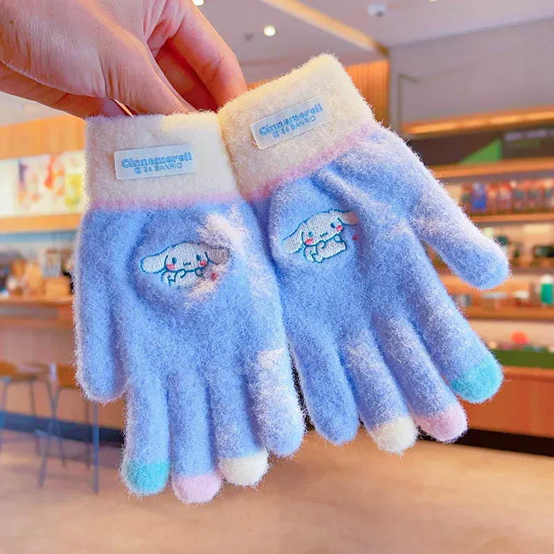 Color: Bright Yellow - Sanrio Gloves Kawaii My Melody Kuromi Cold-Proof Winter Finger Gloves Plush Screen Touch Warm Children Toddler Christmas Gifts