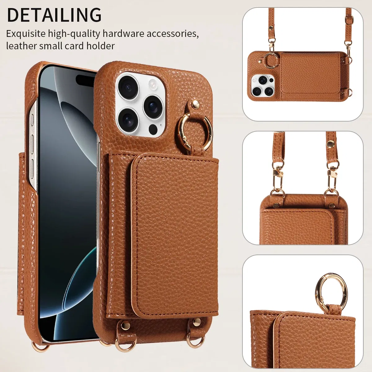 Color: Dark Brown, Bundle: Case & Strap, Material: Artificial Leather, Compatibility by Model: iPhone 16 Plus - For IPhone16 15 Pro Max 14 13 12 Series PU Leather Magsafe Magnetic Wireless Charging Shockproof Crossbody Wallet Phone Case