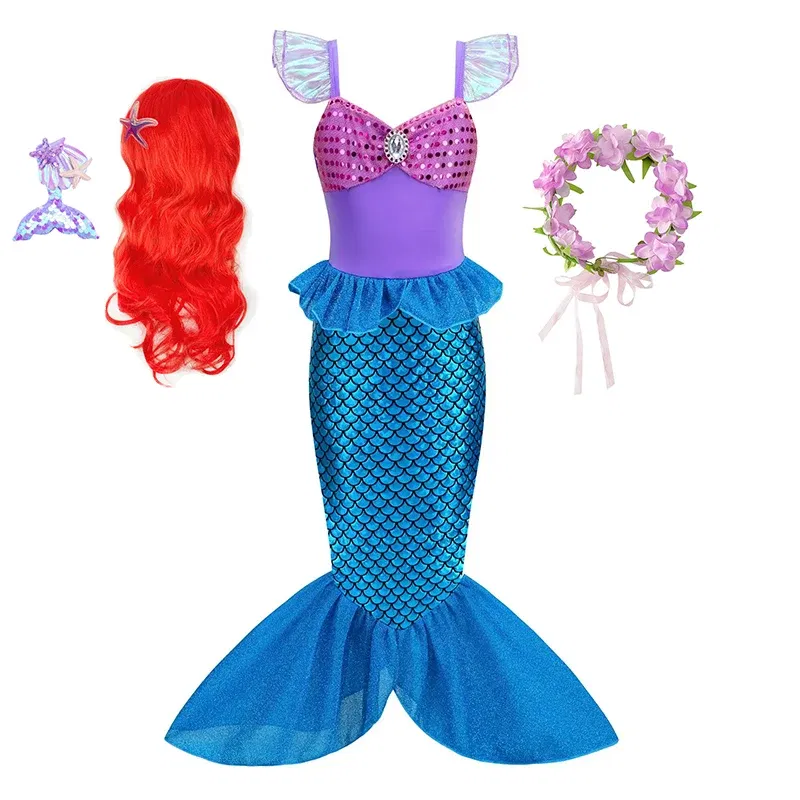 Color: Dark Grey, Kid Size: 12 - Disney Little Mermaid Ariel Costumes for Girls Princess Dress Cosplay Halloween Carnival Kids Birthday Party Dress Up Clothing