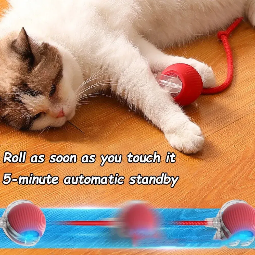 Color: Yellow - New Cat Interactive Ball Toy Automatic Rolling Ball Faux Tail Rechargeable Smart Pet Electric Toy Dog Cat Training Imitate Mouse