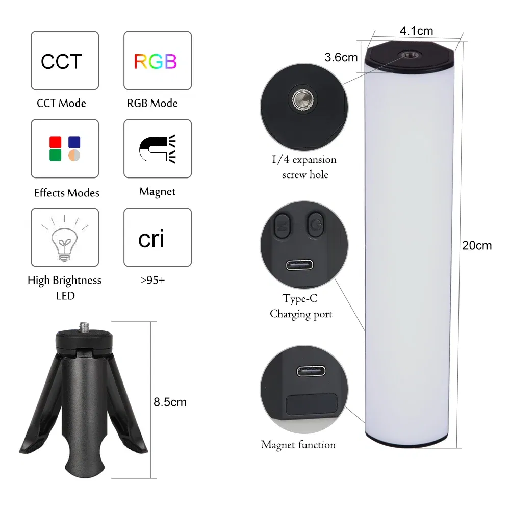 Color: WHITE, Ships From: CHINA - SH W200 RGB Photography Light 2500k-9000K 3000mah With Diffuser Effect Light Stick Outdoor Vlog Video Fill Lighting