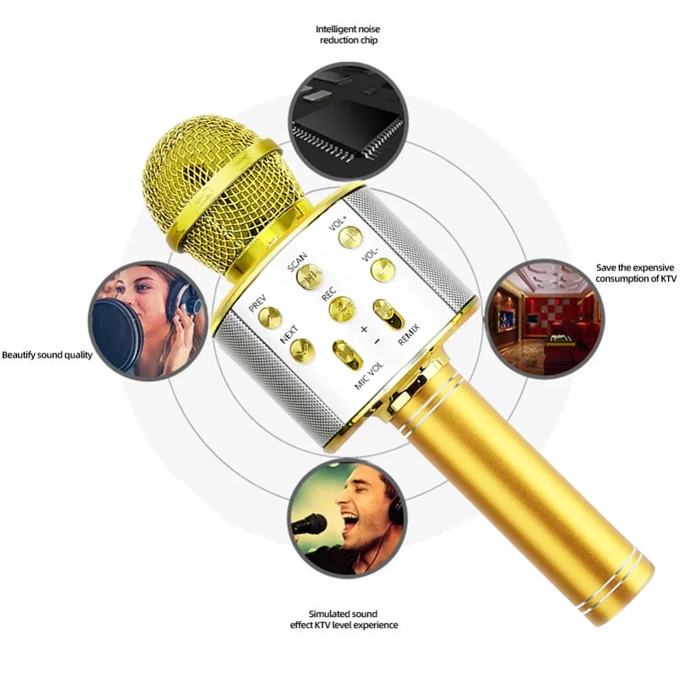 Color: GRAY, Ships From: CHINA - WS858 Wireless Microphone Blue-tooth Speaker Home Karaoke Microphones Speaker KTV Scenes Handheld Music Player Singing Recorder