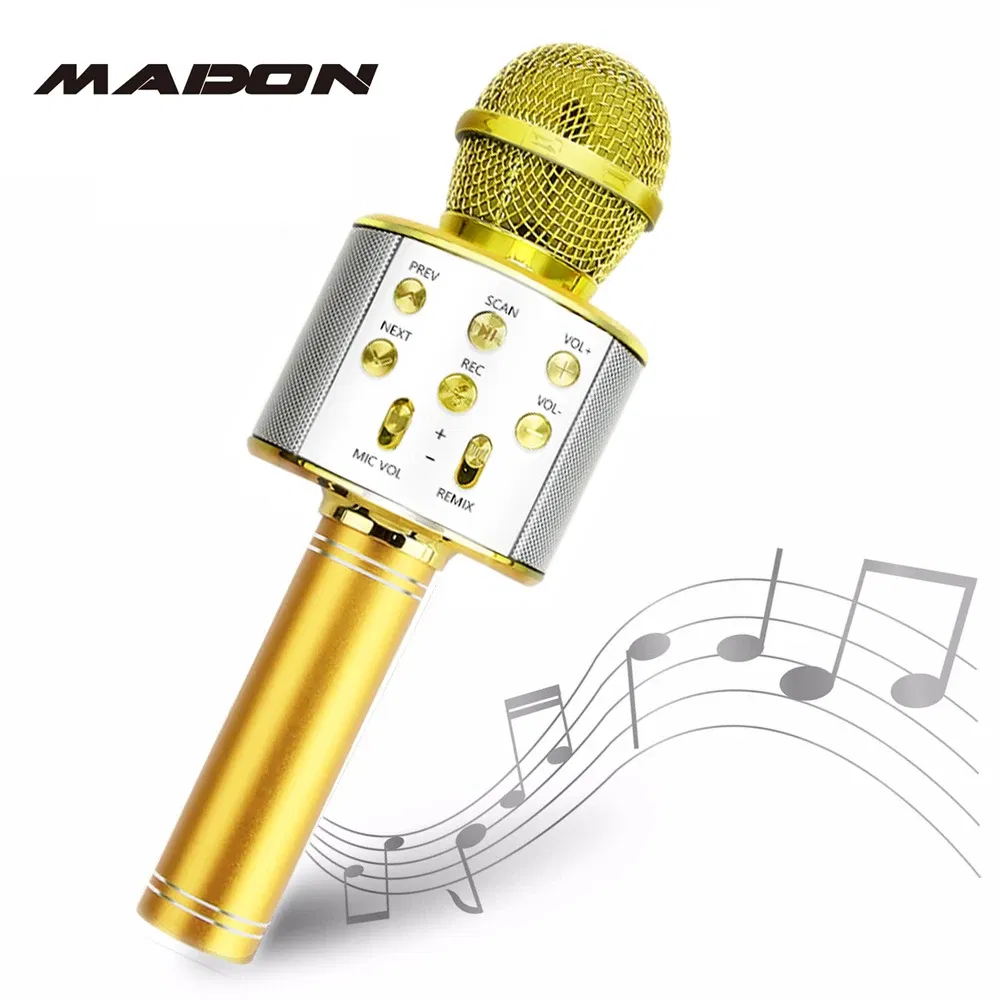 Color: GRAY, Ships From: CHINA - WS858 Wireless Microphone Blue-tooth Speaker Home Karaoke Microphones Speaker KTV Scenes Handheld Music Player Singing Recorder