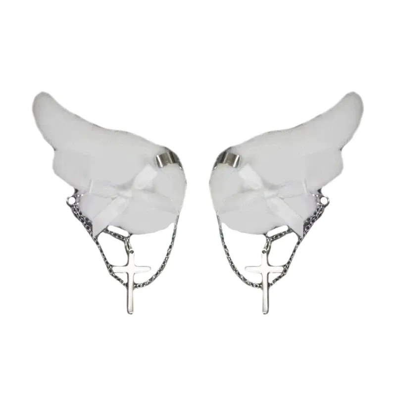 Color: WHITE - Angel Wing Hair Clip for Girls Y2K Punk Hairpins Bowknot Hairclips Animation Hair Barrettes Subculture Hair Accessories